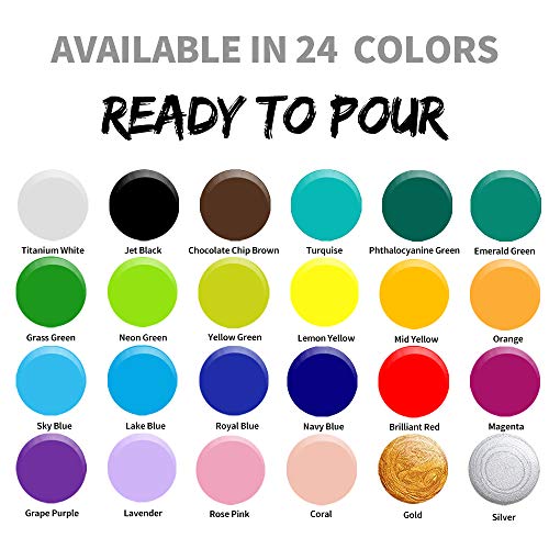 ABEIER Acrylic Pouring Paint, 2oz Bottles, Set of 24 Assorted Colors and Silicone Oil(1oz), Pre-Mixed, High Flow, Paint for Pouring on Canvas, Glass, Paper, Wood, Tile, Stones and More - Image 2