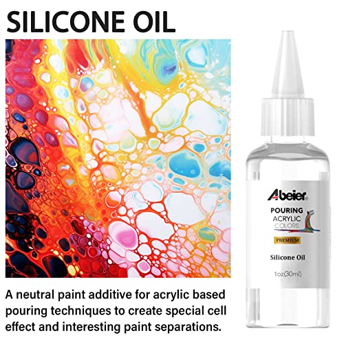 ABEIER Acrylic Pouring Paint, 2oz Bottles, Set of 24 Assorted Colors and Silicone Oil(1oz), Pre-Mixed, High Flow, Paint for Pouring on Canvas, Glass, Paper, Wood, Tile, Stones and More - Image 5
