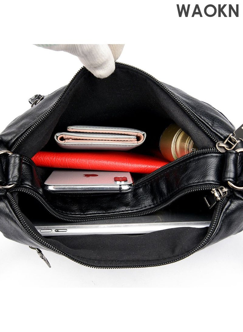 WAOKN Crossbody Shoulder Bag for Women and men , Multi Pocket Messenger Bag Soft PU Leather Cross-Body Handbags for Ladies and men , Ladies and men Shoulder Bag Black , Taille unique , Lightweight , unisex , balck . - Image 2