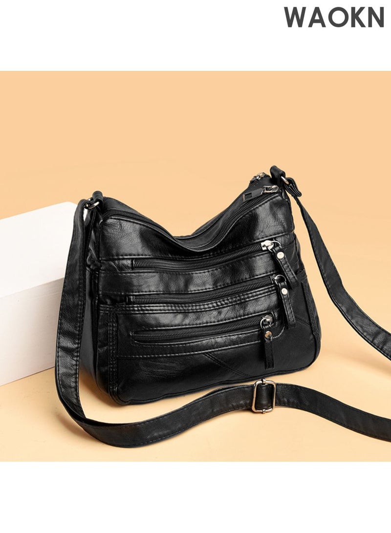 WAOKN Crossbody Shoulder Bag for Women and men , Multi Pocket Messenger Bag Soft PU Leather Cross-Body Handbags for Ladies and men , Ladies and men Shoulder Bag Black , Taille unique , Lightweight , unisex , balck . - Image 4