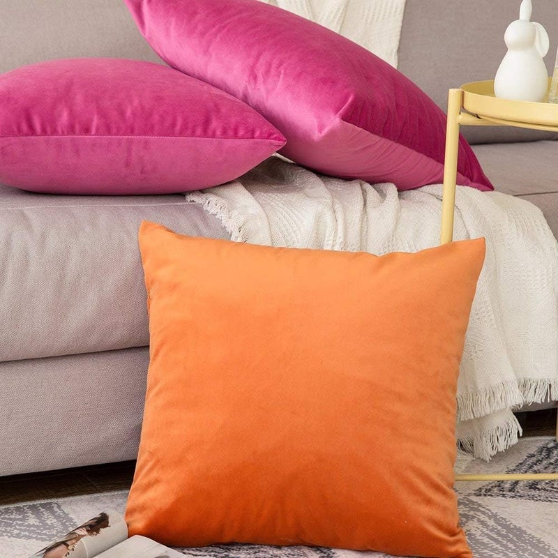 Khooti Velvet Cushion Cover, 40x40 Inches (Pink)(Pack of 2)-220 TC - Image 3