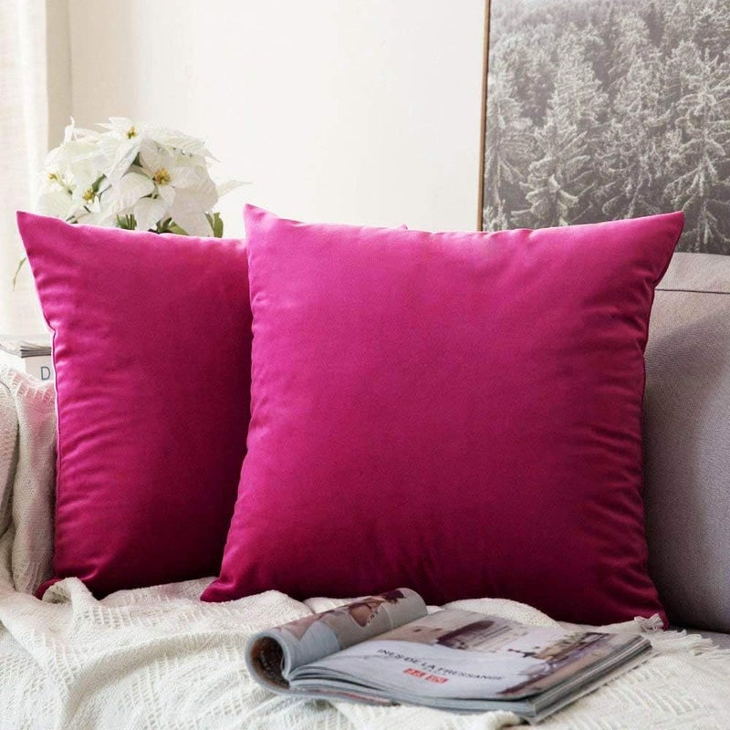 Khooti Velvet Cushion Cover, 40x40 Inches (Pink)(Pack of 2)-220 TC - Image 1