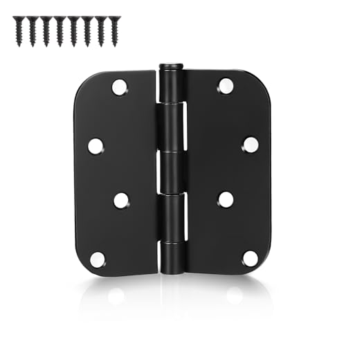 KNOBWELL 12 Pack 4 X 4 Matte Black Door Hinges No Squeak Hinges Rounded Square Corner 58 Inch Round Radius Exterior Door Hinge in Black