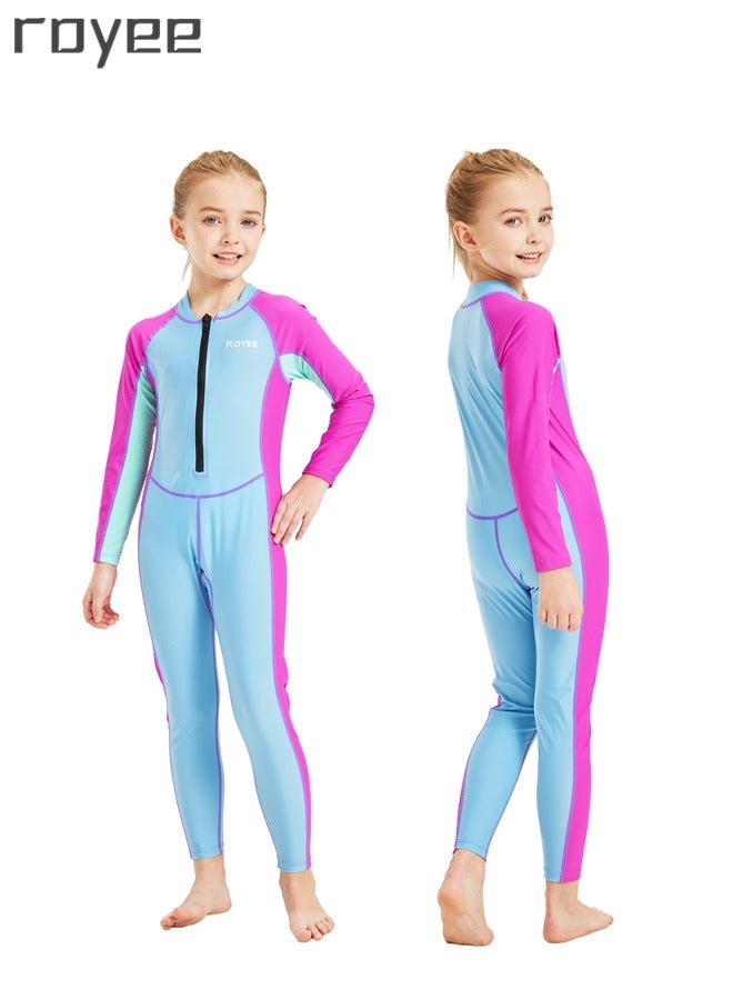 Royee Children's Mermaid Swimsuit， Long sleeved One Piece Sun Proof kids Swimwear With Swim Cap For Height 70-120cm Girls - Image 1