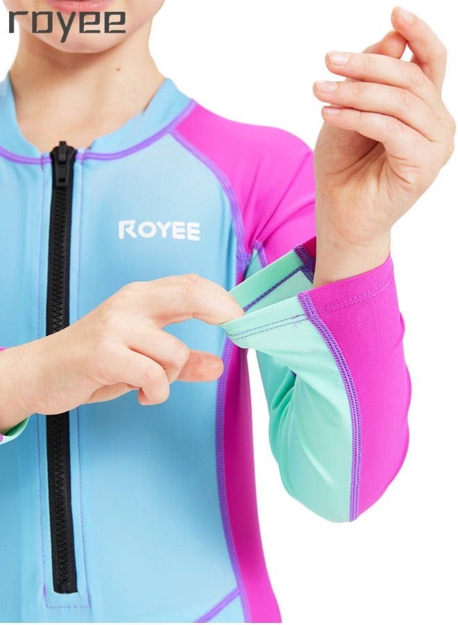 Royee Children's Mermaid Swimsuit， Long sleeved One Piece Sun Proof kids Swimwear With Swim Cap For Height 70-120cm Girls - Image 2