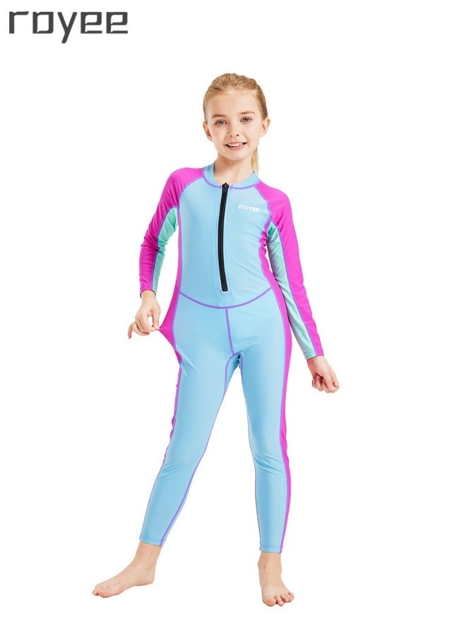 Royee Children's Mermaid Swimsuit， Long sleeved One Piece Sun Proof kids Swimwear With Swim Cap For Height 70-120cm Girls - Image 3
