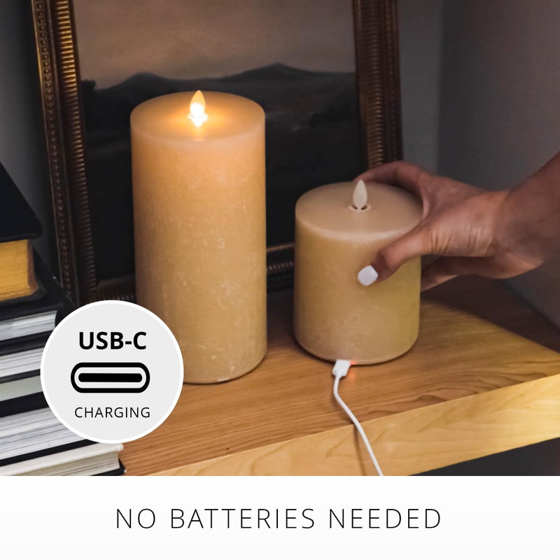Luminara Seaglass Rechargeable Flameless LED Candle, Fog 3.8" x 5.3", Moving Flame Pillar Timer, USB Type-C Charging Cable, Unscented Real Wax - Image 3