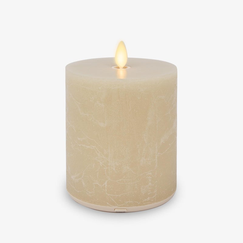 Luminara Seaglass Rechargeable Flameless LED Candle, Fog 3.8" x 5.3", Moving Flame Pillar Timer, USB Type-C Charging Cable, Unscented Real Wax - Image 1