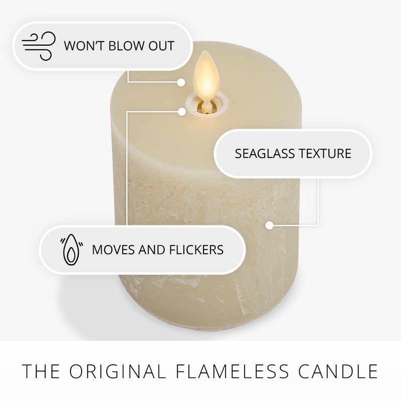 Luminara Seaglass Rechargeable Flameless LED Candle, Fog 3.8" x 5.3", Moving Flame Pillar Timer, USB Type-C Charging Cable, Unscented Real Wax - Image 5