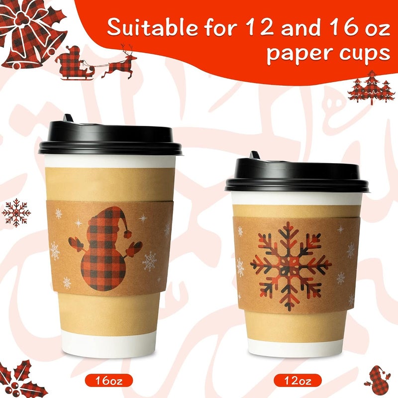 Haooryx Christmas Coffee Cup Tea Cup Sleeves - 40 Packs Hot Chocolate Cocoa Cups Sleeves Disposable Snowman Santa Kraft Paper Cup Sleeves for 12oz and 16oz Coffee Cold Drinks Beverage Cups, 8 Designs - Image 4