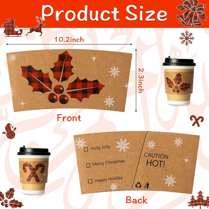 Haooryx Christmas Coffee Cup Tea Cup Sleeves - 40 Packs Hot Chocolate Cocoa Cups Sleeves Disposable Snowman Santa Kraft Paper Cup Sleeves for 12oz and 16oz Coffee Cold Drinks Beverage Cups, 8 Designs - Image 3