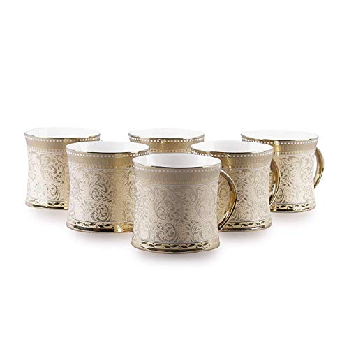 TAGROCK Golden Heritage Print Bone China Tea/Coffee Cups, Mugs Set of 6, 150ml - Image 1