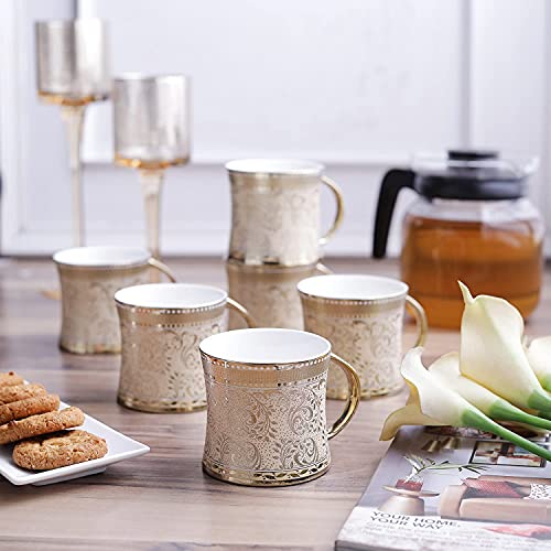 TAGROCK Golden Heritage Print Bone China Tea/Coffee Cups, Mugs Set of 6, 150ml - Image 5