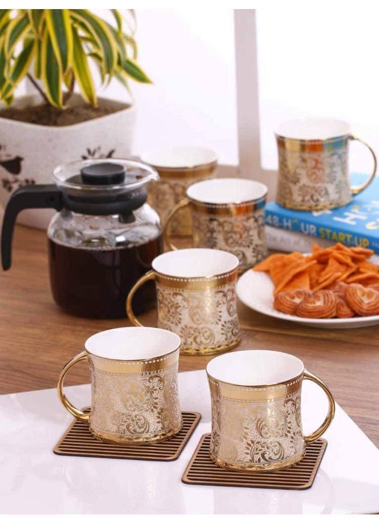 TAGROCK Golden Heritage Print Bone China Tea/Coffee Cups, Mugs Set of 6, 150ml - Image 4