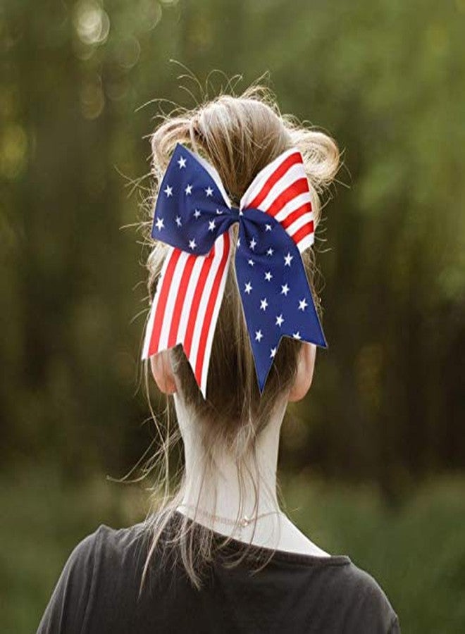 Hipcheer American USA Flag Cheer Bows for Girls,Red White and Blue Patriotic Flag Festival Hair Bow With Elastic Band Hair Accessories - Image 2