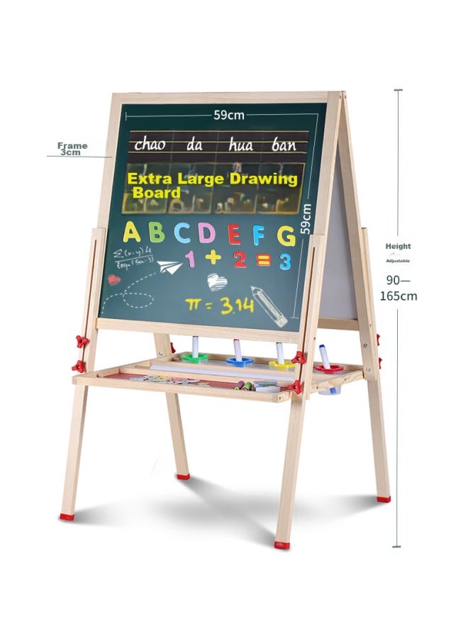 Qzmtoy Large Wooden Drawing Board, Double-sided Magnetic, Height Adjustable, Children's Writing Board, Home Teaching Tool, Gift For Elementary School Students - Image 2