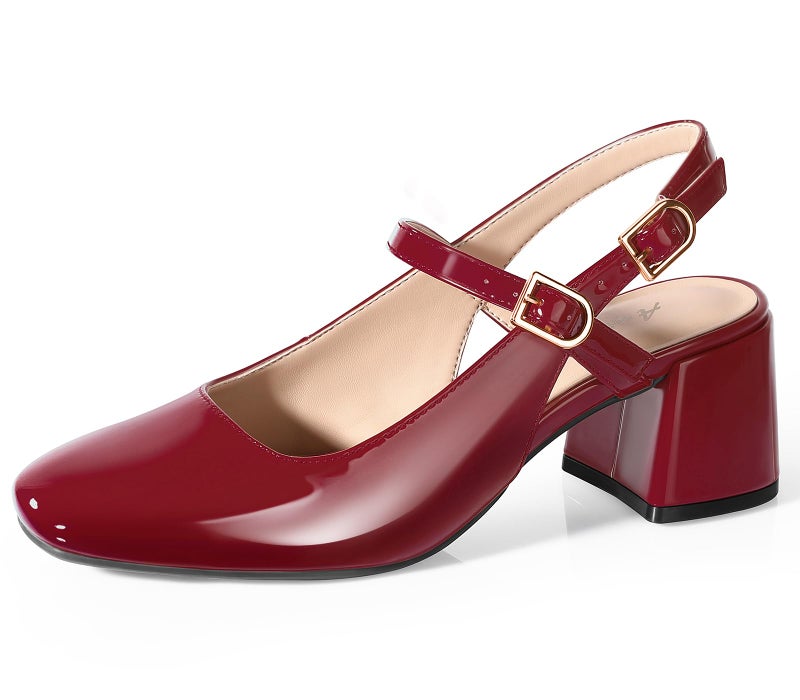 Ankis Mary Jane Chunky Low Heels Dress Shoes for Women Slingback Square Closed Toe Heels Wedding Party Pumps - Image 1