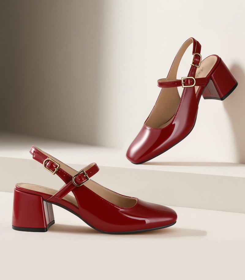 Ankis Mary Jane Chunky Low Heels Dress Shoes for Women Slingback Square Closed Toe Heels Wedding Party Pumps - Image 4
