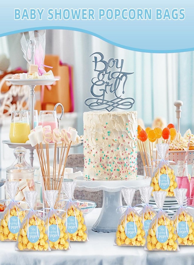 AIOMOB 50 Pack Blue She is Going to Pop Popcorn Bags Baby Shower Favor Labels with Clear Cellophane Bags and Ribbon Popcorn Bags for Gift Wrapping, Food Storage, Baby Shower Decorations - Image 5