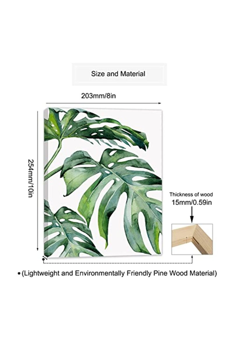 HoozGee Framed Botanical Wall Art Prints Set of 6 Tropical Leaves Canvas Decor with WOODEN FRAME INSIDE Plant Leaf Boho Wall Decor Pictures Green Boho Posters Art Wall Art Decor (8"x10" FRAME) - Image 4