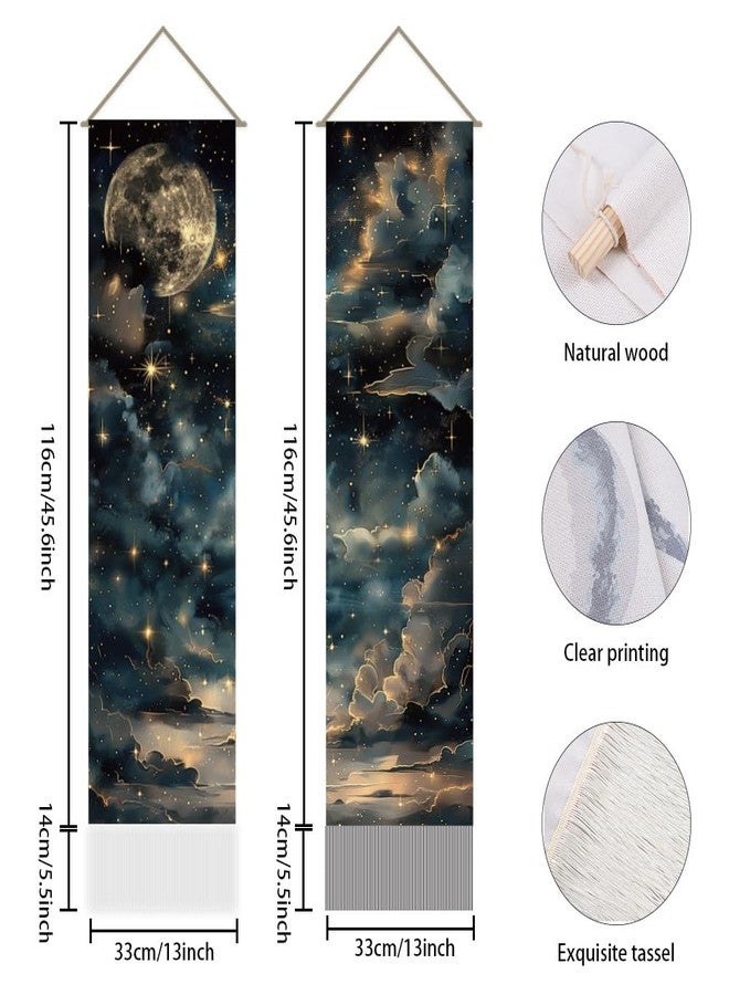 AHANDMAKER Pack of 2 Starry Sky Tapestry, Retro Moon and Stars Vertical Long Aesthetic Celestial Tapestry Doorway Curtain Tassel Wall Hanging for Bedroom Living Room, 13 x 51 Inch - Image 3