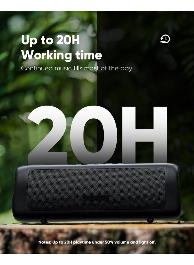 مكبر صوت لاسلكي محمول بتقنية البلوتوث 5.3، مقاوم للماء IPX5، عمر بطارية يصل إلى 20 ساعة، جودة مكالمات عالية الدقة، إضاءة اختيارية، يدعم تقنية ستيريو لاسلكية حقيقية TWS - أسود - Image 4