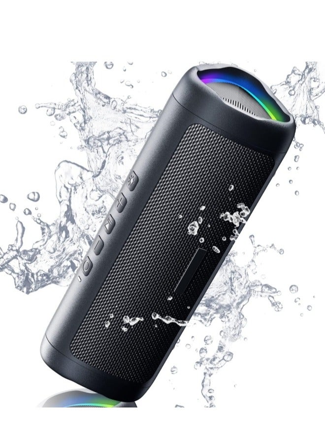 مكبر صوت لاسلكي محمول بتقنية البلوتوث 5.3، مقاوم للماء IPX5، عمر بطارية يصل إلى 20 ساعة، جودة مكالمات عالية الدقة، إضاءة اختيارية، يدعم تقنية ستيريو لاسلكية حقيقية TWS - أسود - Image 1