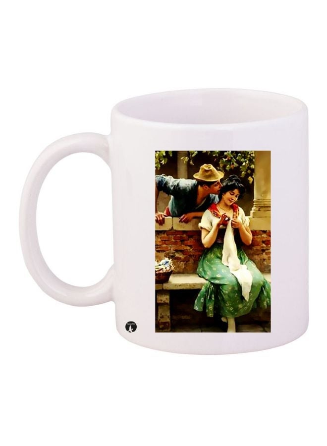 Printed Coffee Mug White/Green/Black 11ounce