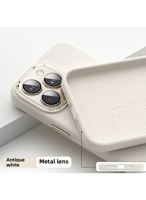Official Liquid Silicone IPhone16PRoMAX Phone Case For Apple 14 Metal Lens Film Protective Cover 13-Color:Antique White [with Packaging]]-Applicable Model:iPhone16plus