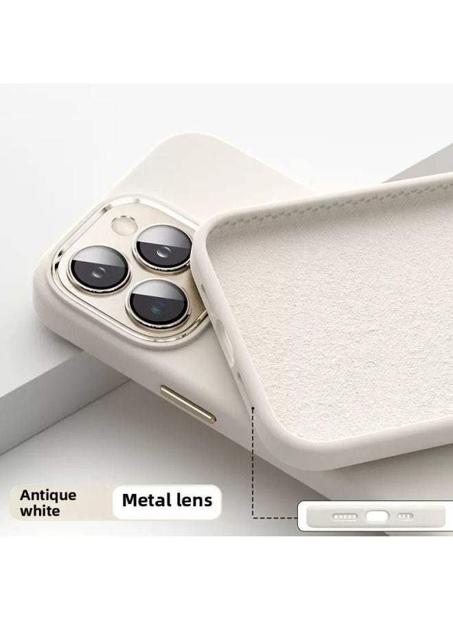 Generic - Official Liquid Silicone IPhone16PRoMAX Phone Case For Apple 14 Metal Lens Film Protective Cover 13-Color:Antique White [with Packaging]]-Applicable Model:iPhone16plus - Image 1