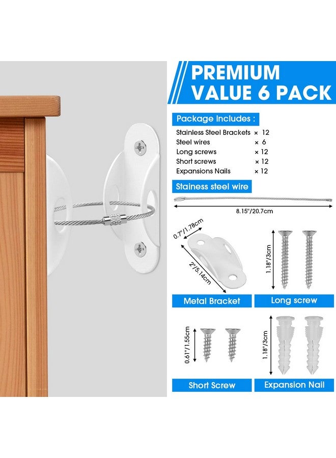 Guirnd 6 Pack Furniture Anchors, Anti Tip Furniture Anchors for Baby Proofing, Metal Earthquake Straps Furniture Straps Wall Anchor for Dresser and Bookcase (White) - Image 2