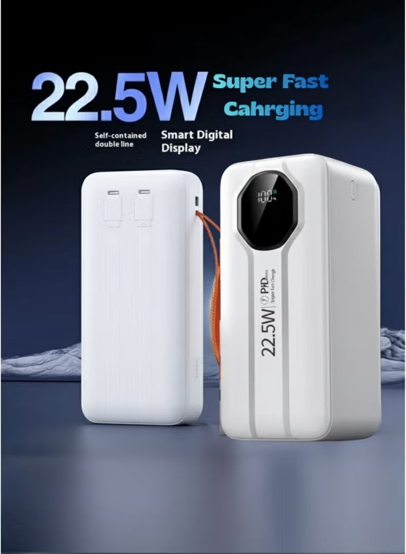 LEVINO N60 50000mAh Power Bank 22.5W Ultra Fast Charging | Built-In Type-C & Lightning Cables, Digital LED Display, 4 USB + 2 PD Ports | High-Capacity Portable Charger – White - Image 2