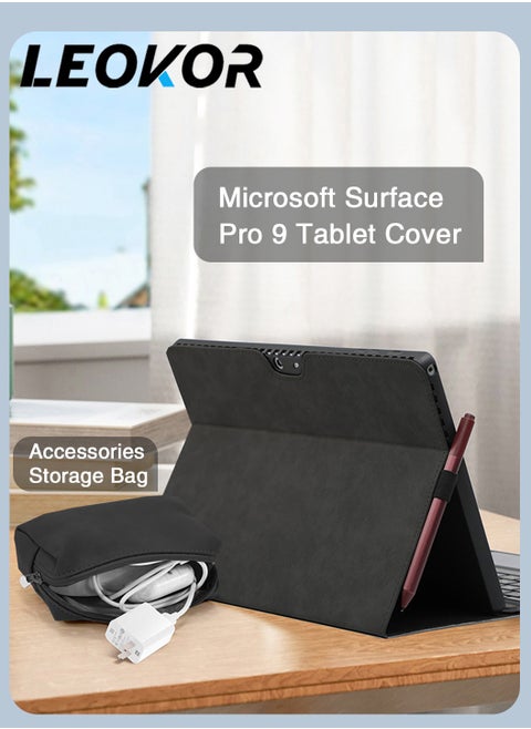 Tablet Case Suitable for Surface Pro 9 (13-Inch) 2022 Cover,Protective Holder Compatible with Keyboard,Business Case with Accesory Bag for Microsoft (Black)