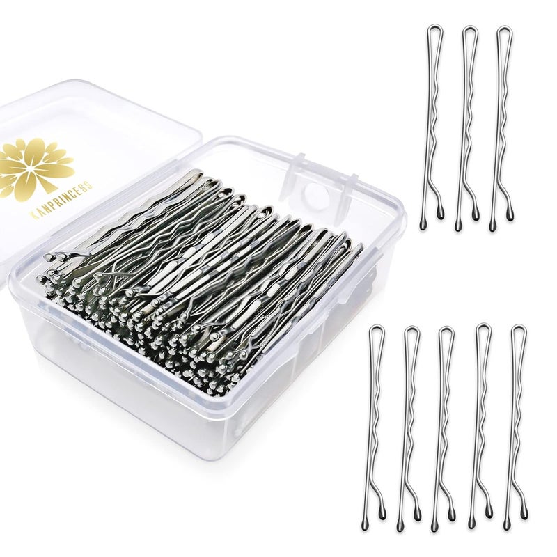 100PCS 2Inches Hair Pins Kit Hair Clips Secure Hold Bobby Pins Hair Clips for Women Girls and Hairdressing Salon With Clear Storage BoxSilver
