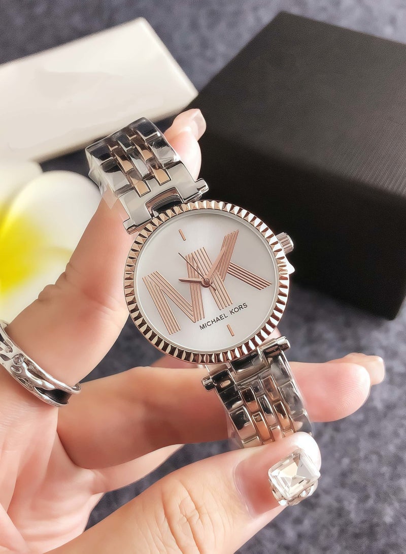 Michael Kors Stopwatches MK Watch For Ladies Silver & Rose Gold Two - Tone Stainless Steel Watch