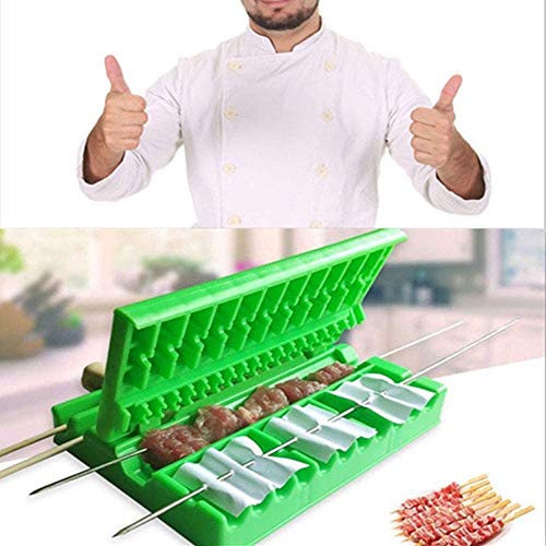 FEELING MALL Barbecue Skewer Maker Tool for Meat, Fish, Fruit + 8 BBQ Sticks - Green - Image 1
