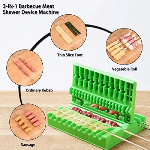 FEELING MALL Barbecue Skewer Maker Tool for Meat, Fish, Fruit + 8 BBQ Sticks - Green - Image 3