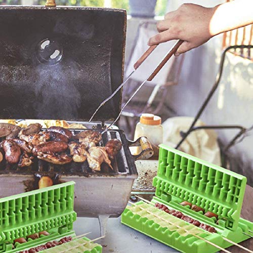 FEELING MALL Barbecue Skewer Maker Tool for Meat, Fish, Fruit + 8 BBQ Sticks - Green - Image 4