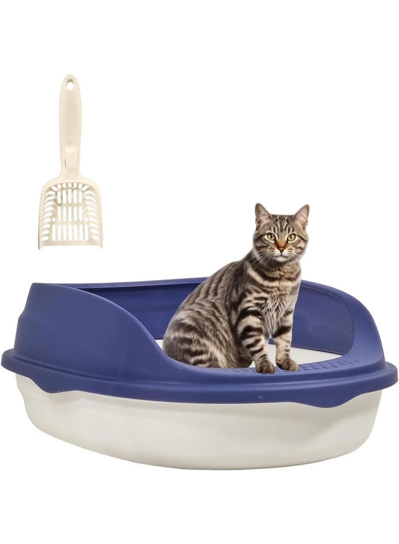 أن ان سي بيتس صندوق قمامة القطط شبه مغلق مع مغرفة قمامة، مناسب للقطط المتوسطة والكبيرة، سهل التنظيف من الجانب العلوي، مضاد للرذاذ، تصميم مفتوح كبير 44 سم (لون أزرق وأبيض) - Image 1