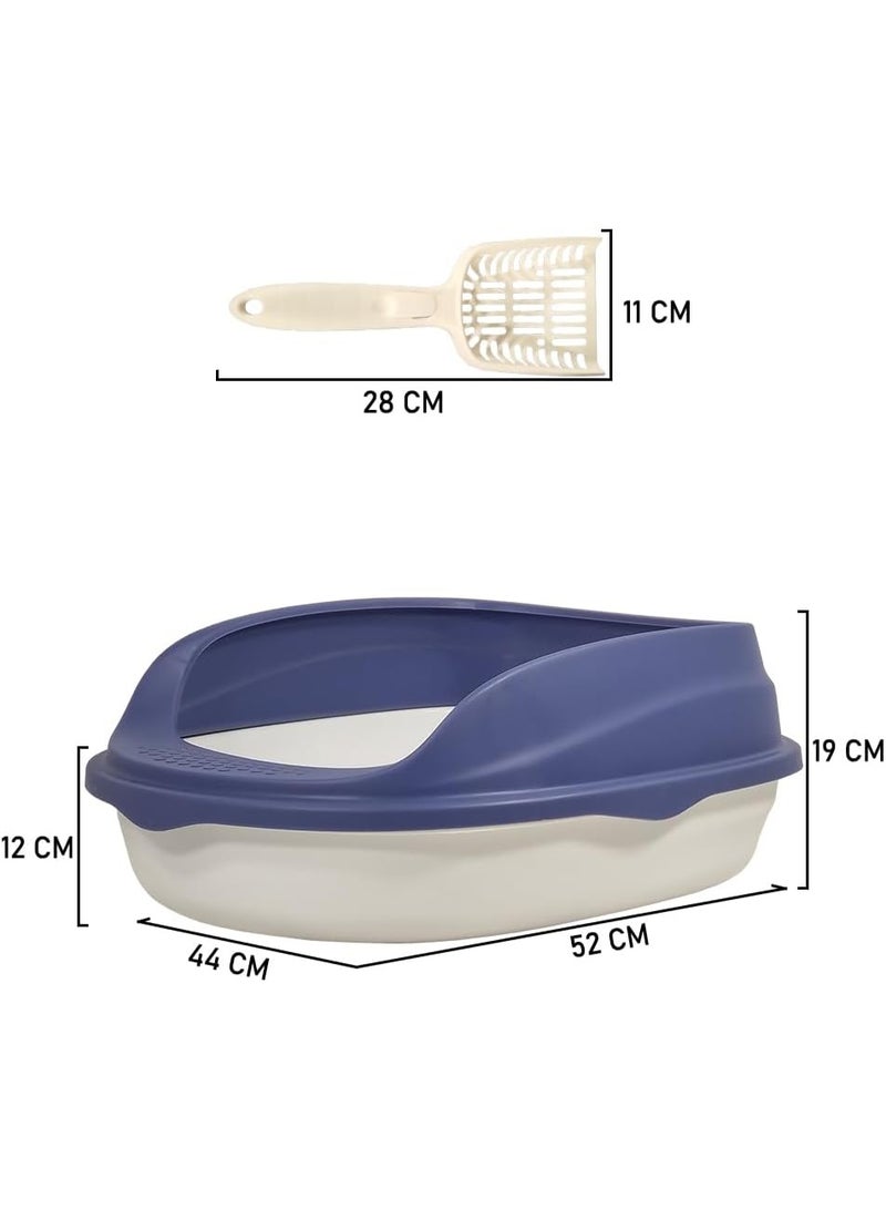 أن ان سي بيتس صندوق قمامة القطط شبه مغلق مع مغرفة قمامة، مناسب للقطط المتوسطة والكبيرة، سهل التنظيف من الجانب العلوي، مضاد للرذاذ، تصميم مفتوح كبير 44 سم (لون أزرق وأبيض) - Image 2