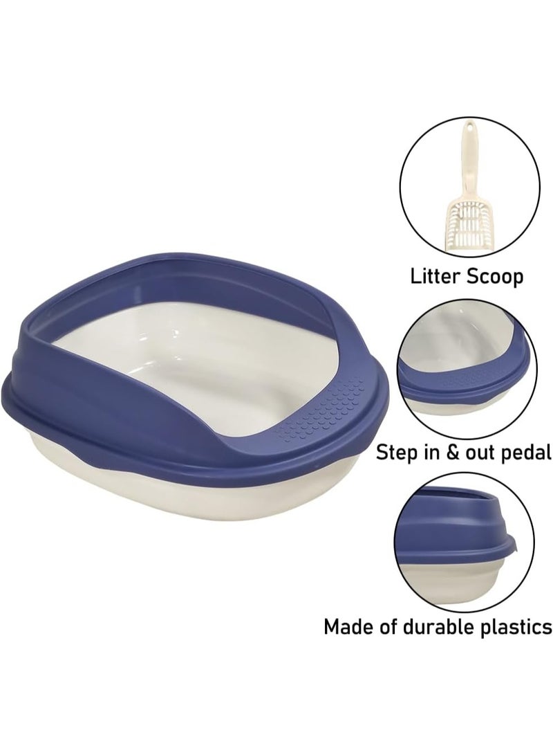 أن ان سي بيتس صندوق قمامة القطط شبه مغلق مع مغرفة قمامة، مناسب للقطط المتوسطة والكبيرة، سهل التنظيف من الجانب العلوي، مضاد للرذاذ، تصميم مفتوح كبير 44 سم (لون أزرق وأبيض) - Image 3
