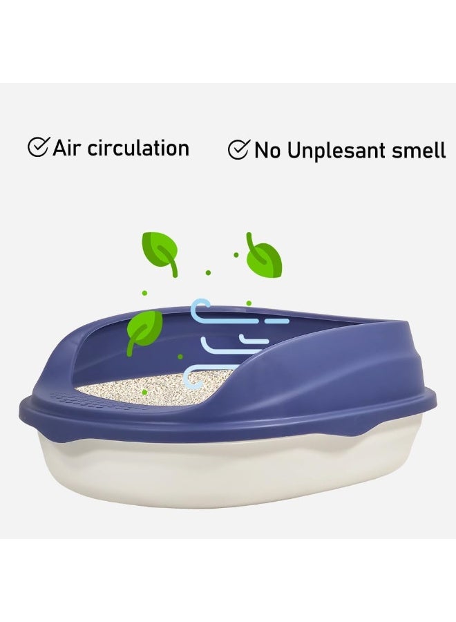 أن ان سي بيتس صندوق قمامة القطط شبه مغلق مع مغرفة قمامة، مناسب للقطط المتوسطة والكبيرة، سهل التنظيف من الجانب العلوي، مضاد للرذاذ، تصميم مفتوح كبير 44 سم (لون أزرق وأبيض) - Image 4