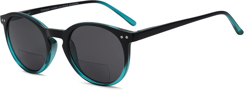 Eyekepper Key Hole Style Spring-Hinged Round Bifocal Sunglasses Sunshine Readers Black-Green +2.0, Black-Green, +2.00 - Image 1