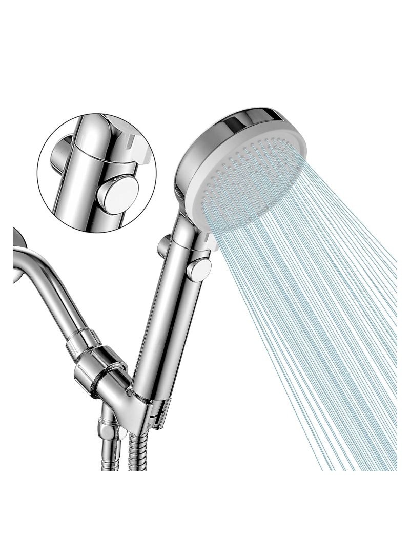 High Pressure Shower Head with Switch, Handheld, 3 Modes Handheld Hose, Chrome Finish - Image 1