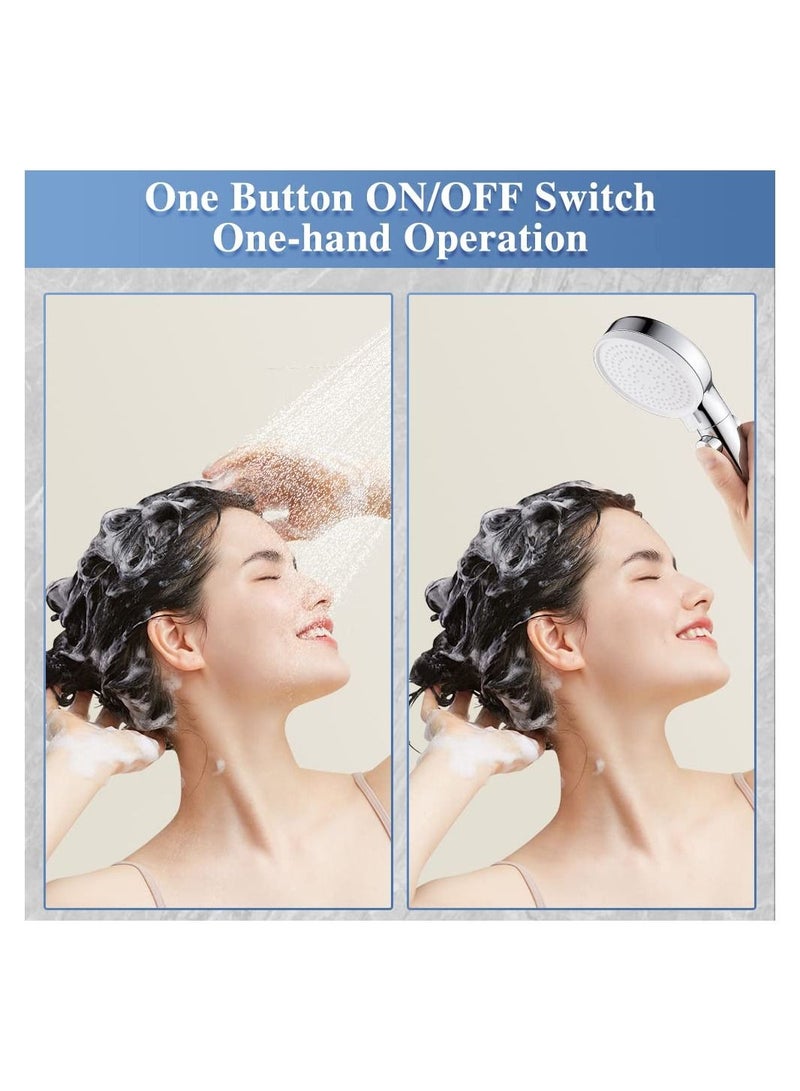 High Pressure Shower Head with Switch, Handheld, 3 Modes Handheld Hose, Chrome Finish - Image 2