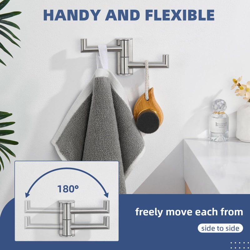 Angle Simple Swivel Towel Hook, SUS 304 Stainless Steel Hand Towel Hook for Bathroom, Foldable Robe Coat Hanger, Brushed Nickel - Image 3