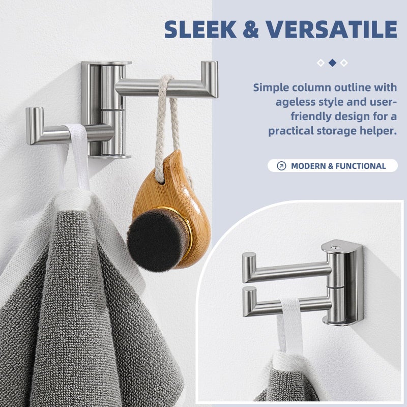 Angle Simple Swivel Towel Hook, SUS 304 Stainless Steel Hand Towel Hook for Bathroom, Foldable Robe Coat Hanger, Brushed Nickel - Image 5