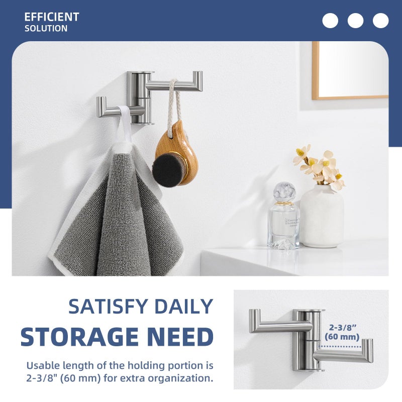 Angle Simple Swivel Towel Hook, SUS 304 Stainless Steel Hand Towel Hook for Bathroom, Foldable Robe Coat Hanger, Brushed Nickel - Image 2