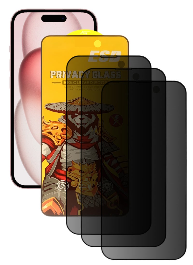 ESD 3 Pieces Tempered Dustproof Privacy Glass Screen Protector Compatible For iPhone 15 Plus - Image 1