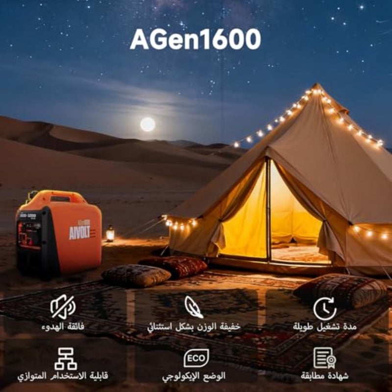 1600W Portable Inverter Generator, Pure Sine Wave, Super Quiet and Lightweight 12kg,50/60Hz, For Home Backup, Camping, Outdoor - Image 3
